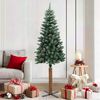 vidaXL Árbol de Navidad estrecho con madera real y nieve 180 cm verde