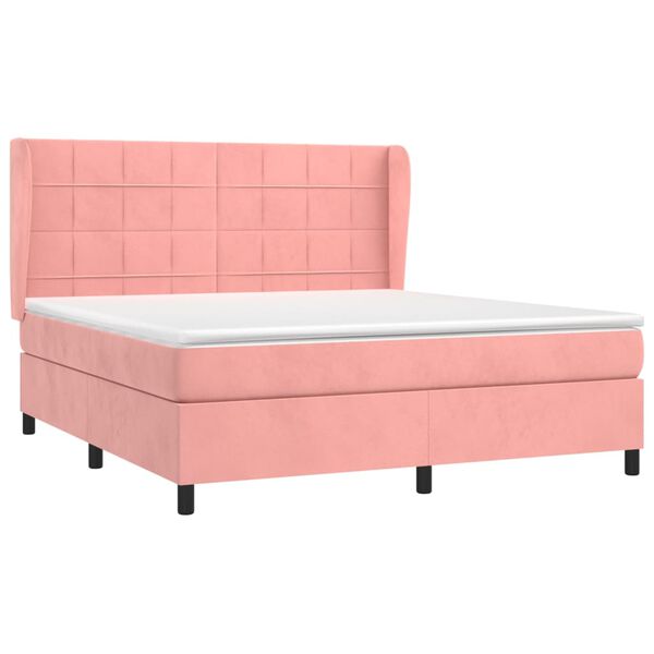 vidaXL Cama box spring con colch&oacute;n terciopelo rosa 160x200 cm
