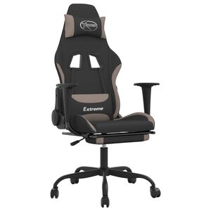 vidaXL Silla gaming con reposapi&eacute;s tela negro y gris taupe