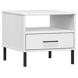 vidaXL Mesita de noche patas de metal OSLO madera maciza pino blanco