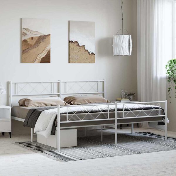 vidaXL Estructura cama sin colch&oacute;n con estribo metal blanco 183x213 cm