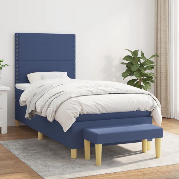 vidaXL Cama box spring con colch&oacute;n tela azul 90x200 cm