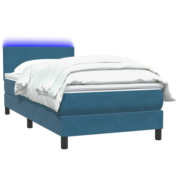 vidaXL Cama box spring con colch&oacute;n y LED terciopelo azul oscuro 80x210 cm