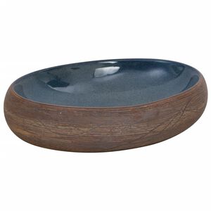 vidaXL Lavabo sobre encimera ovalado cer&aacute;mica marr&oacute;n y azul 59x40x15cm