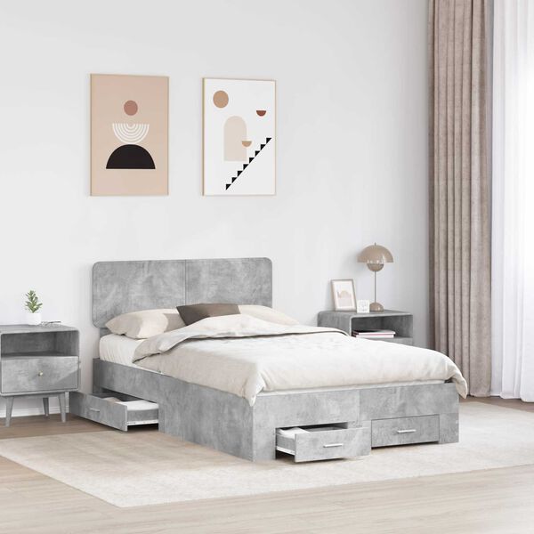 vidaXL Estructura de cama con cabecera Gris Concreto 135 x 190 cm