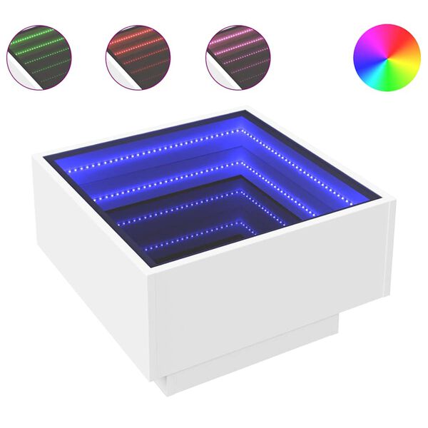 vidaXL Mesa de centro con LED madera de ingenier&iacute;a blanca 50x50x30 cm