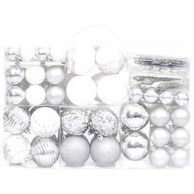 vidaXL Juego de adornos de navidad de 108 piezas plateado y blanco