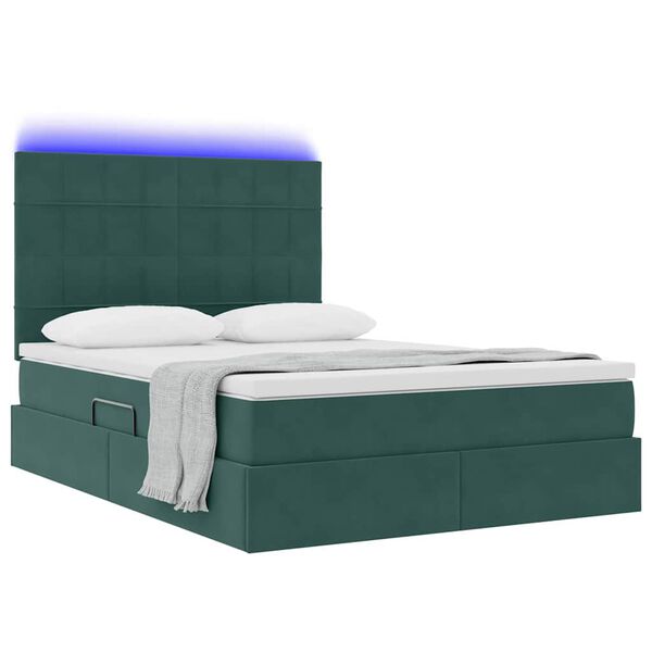 vidaXL Cama con almacenamiento y LED Verde oscuro 140 x 190 cm