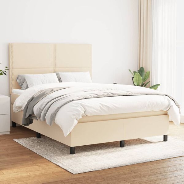 vidaXL Cama box spring con colch&oacute;n tela color crema 140x190 cm