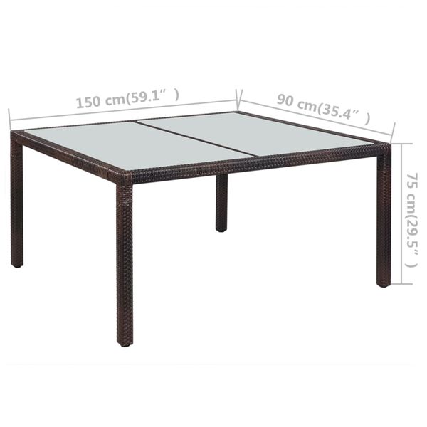 vidaXL Mesa de jard&iacute;n rat&aacute;n sint&eacute;tico y vidrio marr&oacute;n 150x90x75 cm