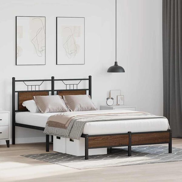 vidaXL Estructura de cama sin colch&oacute;n madera marr&oacute;n roble 120x190 cm