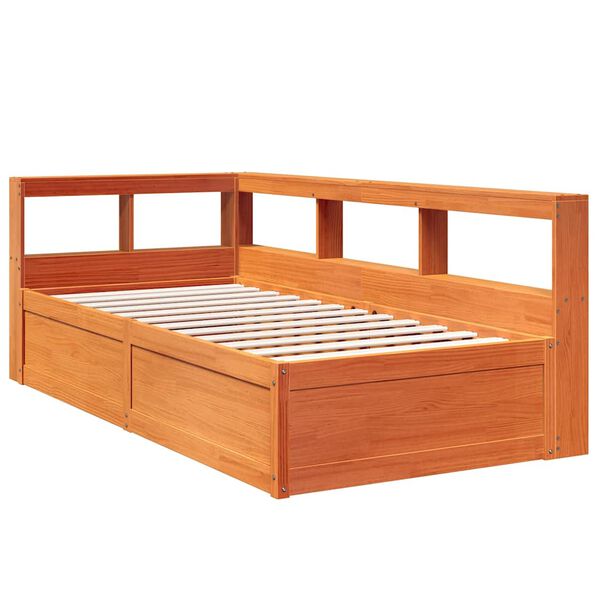 vidaXL Cama con estanter&iacute;a sin colch&oacute;n madera maciza marr&oacute;n 90x190 cm