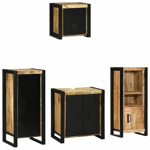 vidaXL Juego de muebles de ba&ntilde;o con caj&oacute;n 4 pcs Madera de mango maciza