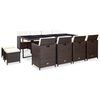 vidaXL Set comedor de jard&iacute;n 13 pzas y cojines rat&aacute;n sint&eacute;tico marr&oacute;n
