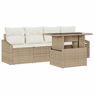 vidaXL Conjunto de sof&aacute; de jard&iacute;n 5 uds. Beige rat&aacute;n sint&eacute;tico