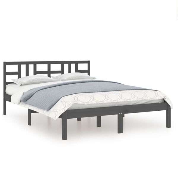 vidaXL Estructura de cama de madera maciza de pino gris 200x200 cm