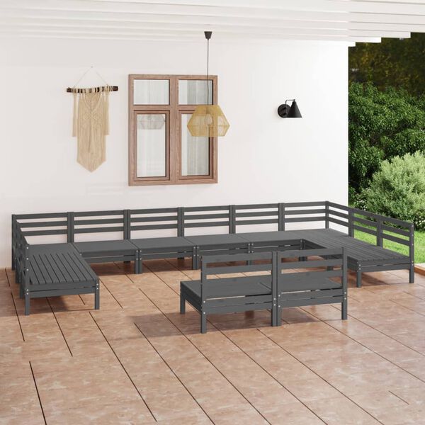 vidaXL Juego de muebles de jard&iacute;n 12 piezas madera maciza de pino gris