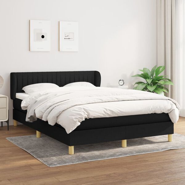 vidaXL Cama box spring con colch&oacute;n tela negro 140x200 cm