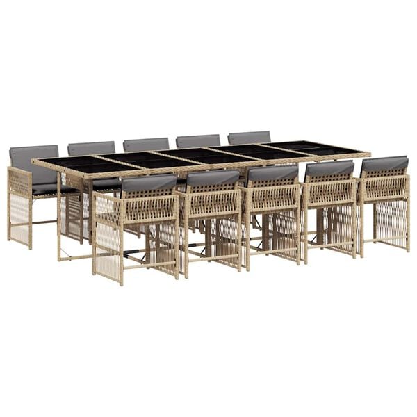 vidaXL Set comedor de jard&iacute;n 11 pzas con cojines rat&aacute;n sint&eacute;tico beige