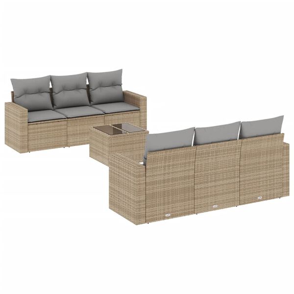vidaXL Set sof&aacute;s de jard&iacute;n 7 piezas y cojines rat&aacute;n sint&eacute;tico beige