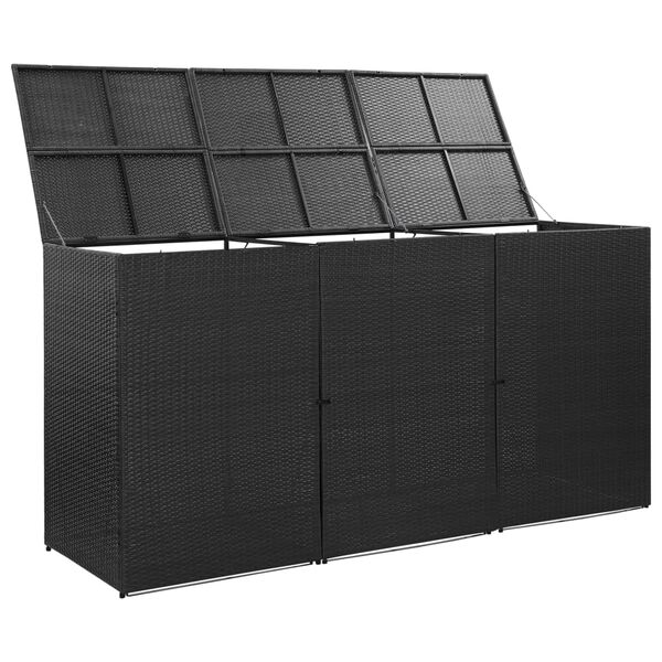 vidaXL Cobertizo triple de cubo basura ratán PE negro 229x78x120 cm