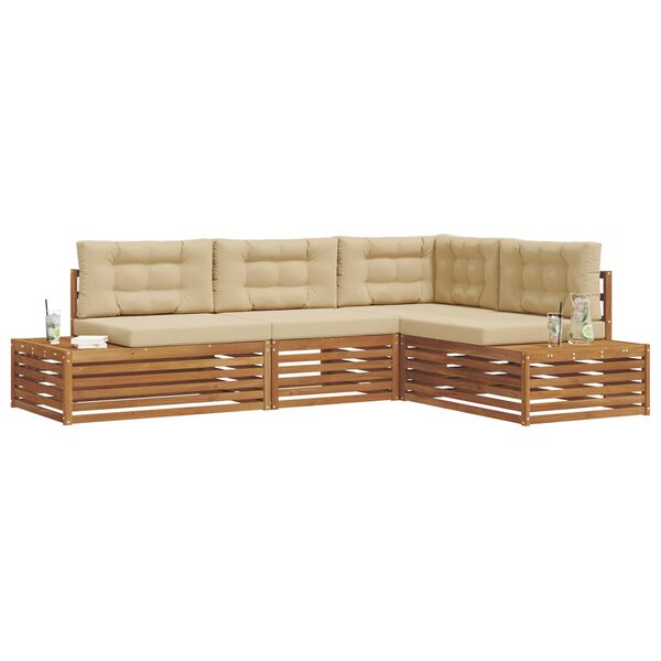 vidaXL Conjunto de sof&aacute;s de exterior con coj&iacute;n 4 Pieza Natural y Beige