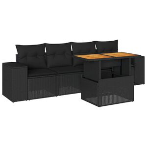 vidaXL Set de muebles de jard&iacute;n 5 pzas y cojines rat&aacute;n sint&eacute;tico negro