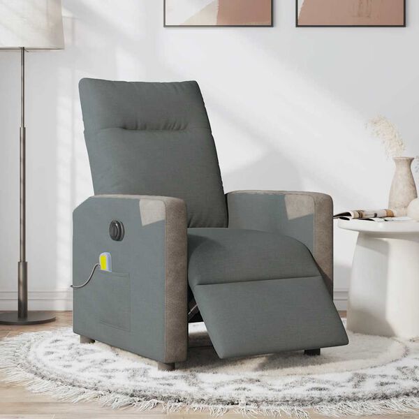 vidaXL Sill&oacute;n reclinable de masaje el&eacute;ctrico tela gris oscuro