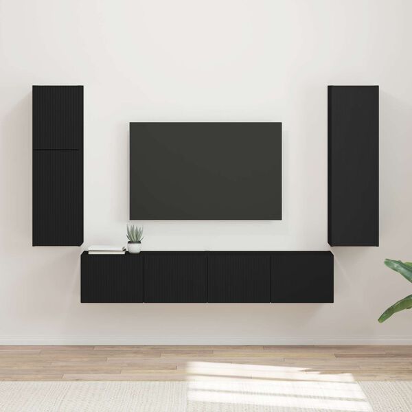 vidaXL Conjunto de mueble de TV 4 pcs Negro Madera de ingenier&iacute;a