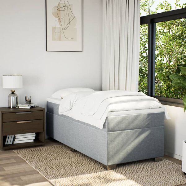 vidaXL Cama box spring con colchón tela gris claro 90x200 cm
