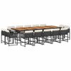 vidaXL Set comedor de jard&iacute;n con cojines 15 pzas rat&aacute;n sint&eacute;tico negro