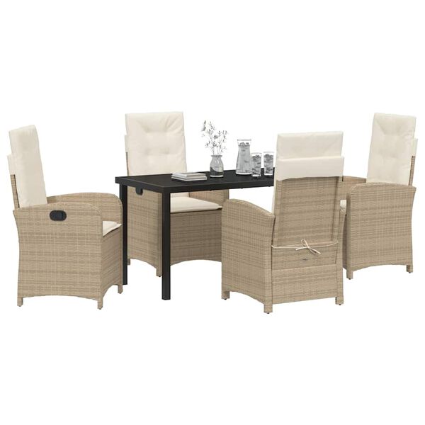 vidaXL Conjunto de Comedor de Jard&iacute;n 5 pcs Beige rat&aacute;n sint&eacute;tico