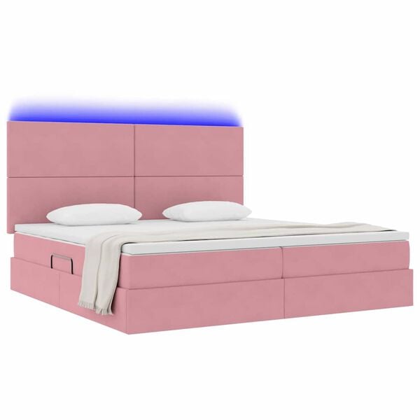 vidaXL Cama con almacenamiento y LED Rosa 200 x 200 cm Terciopelo