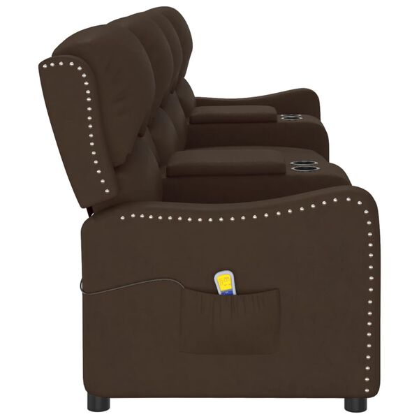 vidaXL Sillón reclinable masaje 4 plazas y portavasos cuero PE marrón
