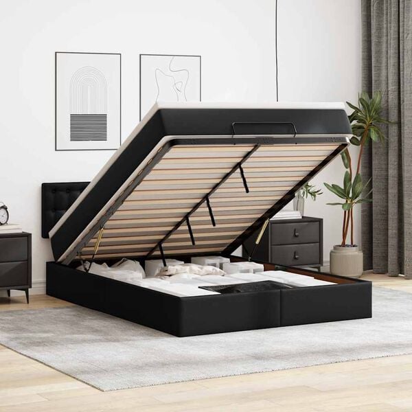 vidaXL Estructura cama otomana colch&oacute;n cuero sint&eacute;tico negro 140x200cm