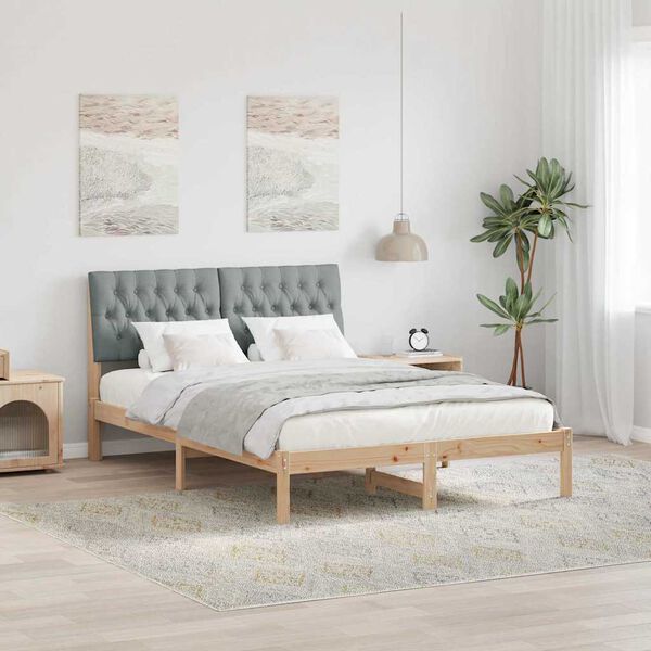 vidaXL Estructura de Cama con Cabecera Tapizada Marr&oacute;n 150 x 200 cm
