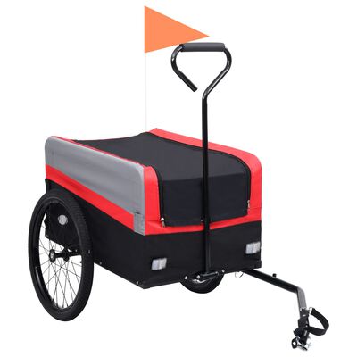 vidaXL Remolque bicicleta mascotas carrito 2 en 1 rojo gris negro XXL