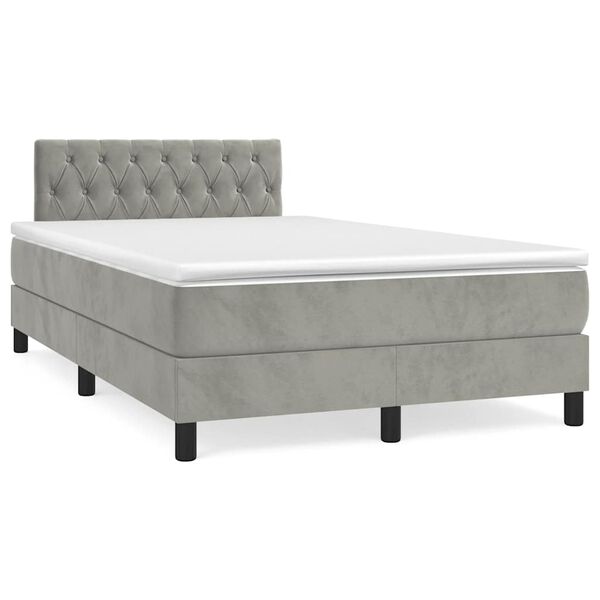 vidaXL Cama box spring colch&oacute;n y LED terciopelo gris claro 120x190 cm