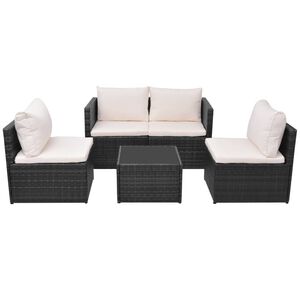 vidaXL Set muebles de jard&iacute;n 5 piezas y cojines rat&aacute;n sint&eacute;tico negro