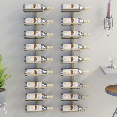 vidaXL Botellero de pared para 9 botellas 2 unidades hierro dorado