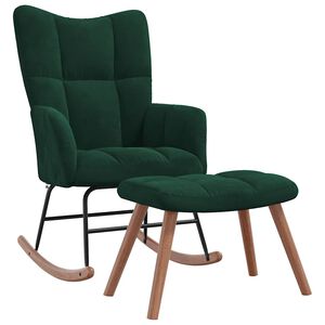 vidaXL Silla mecedora con reposapi&eacute;s terciopelo verde oscuro