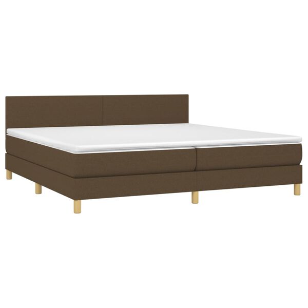 vidaXL Cama box spring con colch&oacute;n LED tela marr&oacute;n oscuro 200x200 cm