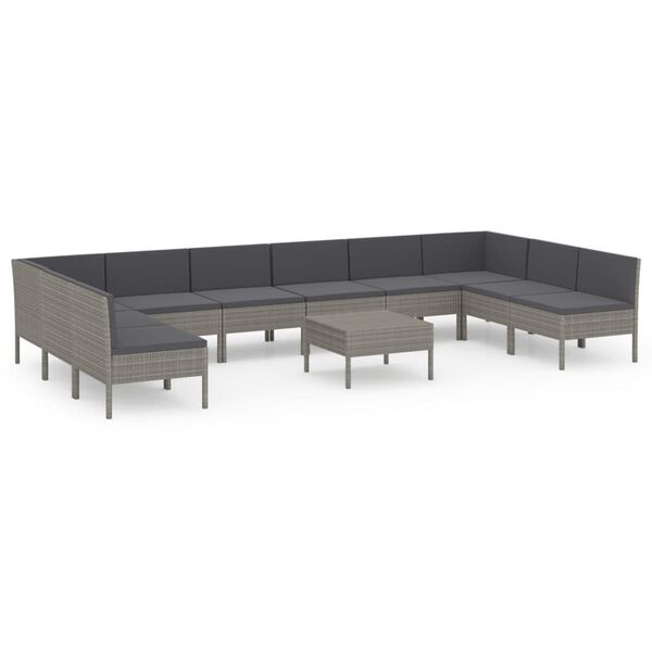 vidaXL Set de muebles de jardín 11 pzas y cojines ratán sintético gris