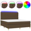 vidaXL Cama box spring colch&oacute;n luces LED tela marr&oacute;n oscuro 180x200cm