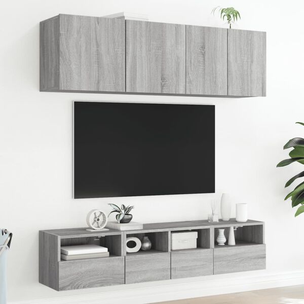 vidaXL Muebles de TV de pared 5 pzas madera de ingenier&iacute;a gris Sonoma