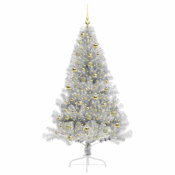 vidaXL &Aacute;rbol de Navidad Artificial Preiluminado Plateado 180 cm PET