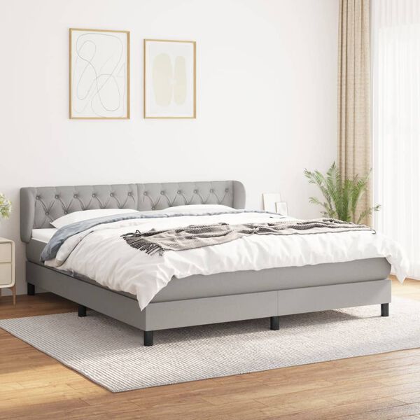 vidaXL Cama box spring con colch&oacute;n tela gris claro 160x200 cm