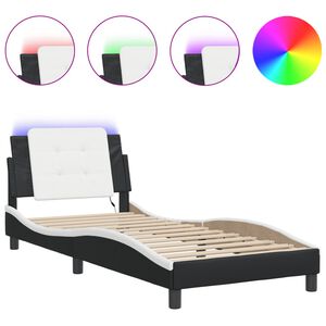 vidaXL Estructura de cama con LED sin colch&oacute;n Zadar negro y blanco 90x190cm