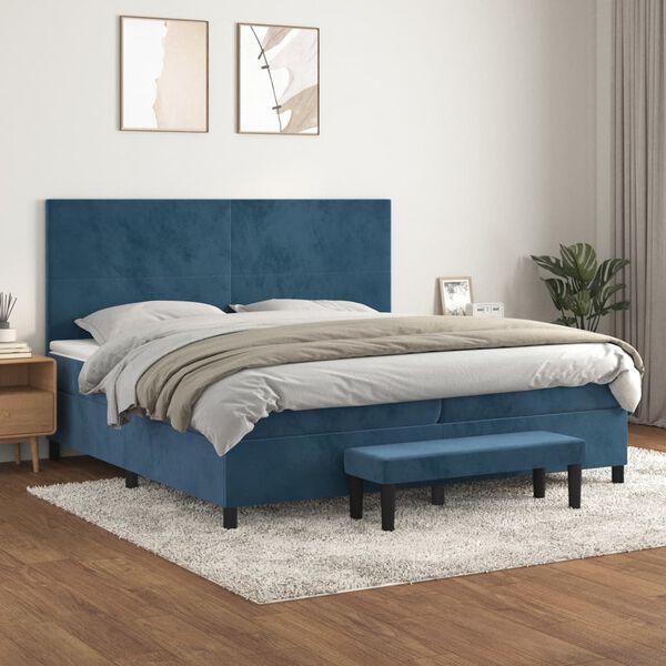 vidaXL Cama box spring con colch&oacute;n terciopelo azul oscuro 200x200 cm
