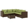 vidaXL Set muebles de jard&iacute;n 6 piezas y cojines rat&aacute;n sint&eacute;tico marr&oacute;n